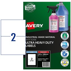 Avery Identification Laser Ultra Resistant White L7916 210x148mm 2UP 20 Labels