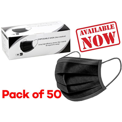 Disposable Face Mask - Elastic Type / Pack of 50 (3 Ply) Black (Avail x10)