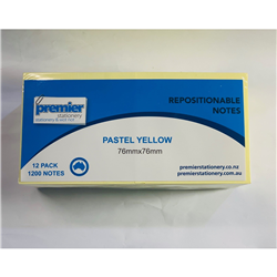 Premier Repositionable Notes Pastel Yellow 76mm x 76mm Pad Pack 12