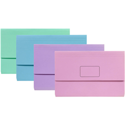 Marbig Slimpick Manilla Document Wallet Foolscap 30mm Gusset Pastels Pack Of 10