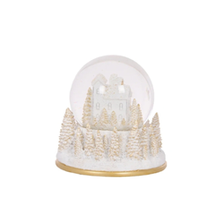 Holly and Ivy 10 Cm Musical White and Gold Village Snow Globe