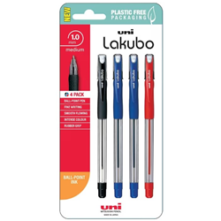 Uni Lakubo Ballpoint Pens 1.0mm Assorted 4PC