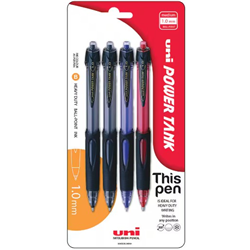 Uni PowerTank Eco Retractable Ballpoint Pen Asstd 4PC