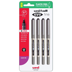 Uni Eye Fine Rollerball Pen 0.7mm Black 4PC